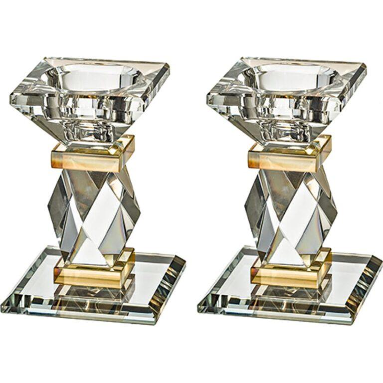 Small gold and clear crystal Shabbat Candlestick set