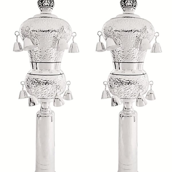 Set of silver rimonim for sefer torah - tapered hand hammered design