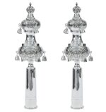 Set of silver rimonim for sefer torah - imperium gates design