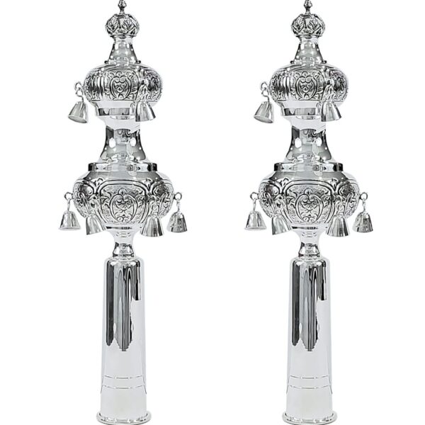 Set of silver rimonim for sefer torah - imperium gates design