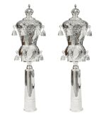 Set of silver rimonim for sefer torah - tapered diagonal flourish