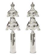 Set of silver rimonim for torah scroll - hand hammered design