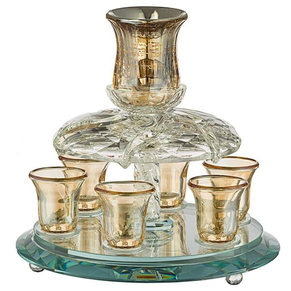 Golden crystal kiddush wine divider fountain with 6 cups