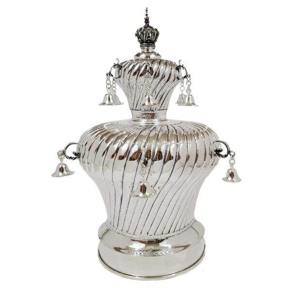 Stunning silver torah crown with hand chased spiral design