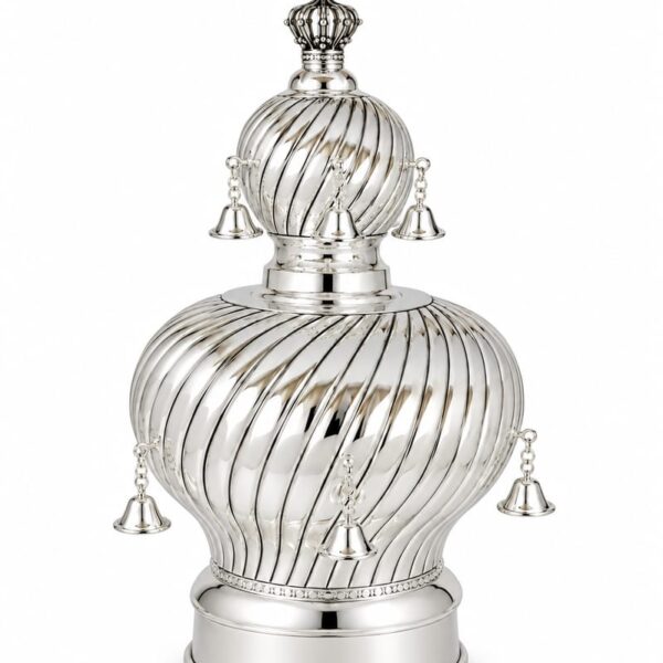 Stunning silver torah crown with hand chased spiral design