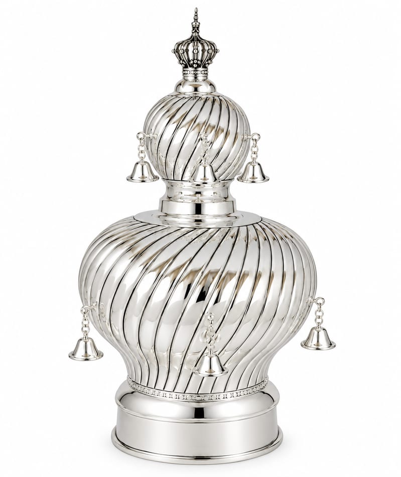 Stunning silver torah crown with hand chased spiral design