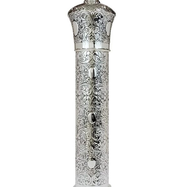 Silver megillah case - hand chased persian flourish design