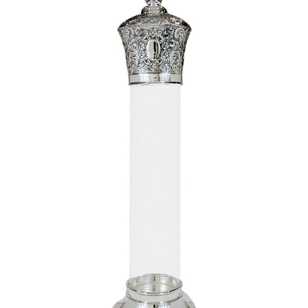 Megillah case with silver top and see through perspex body