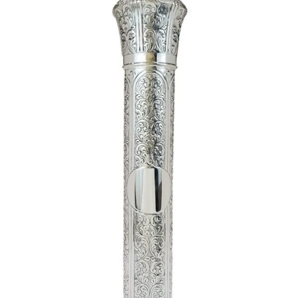 Silver megillah case - hand chased gate design