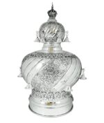 Silver torah crown with hand chased flourish spiral design