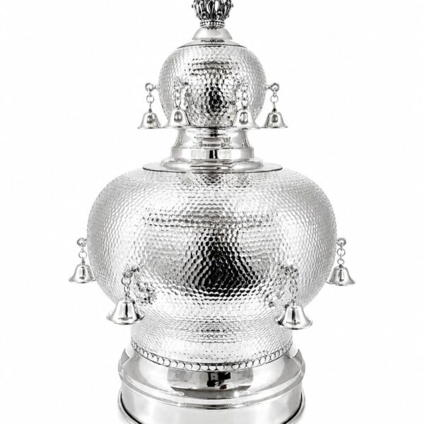 Silver torah crown with modern hand hammered design