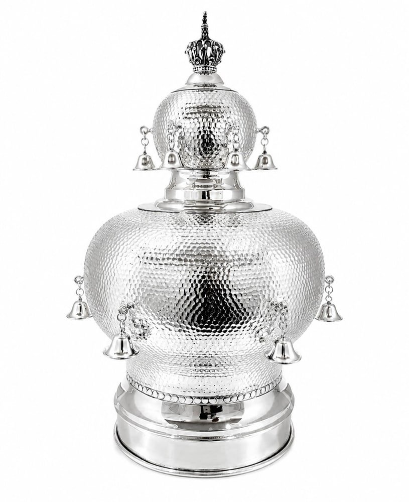Silver torah crown with modern hand hammered design