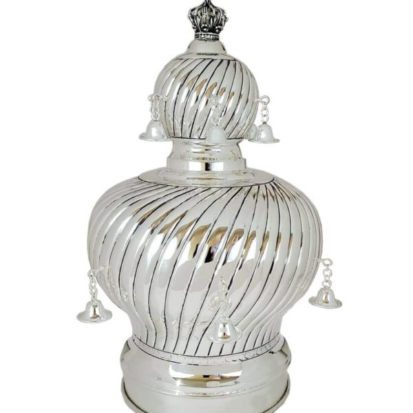 Stunning silver torah crown with hand chased spiral design