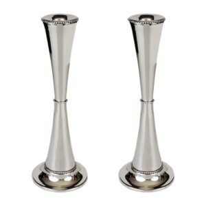 Large silver set of modern "konos" candlesticks for Shabbat