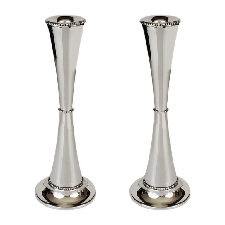 Large silver set of modern "konos" candlesticks for Shabbat
