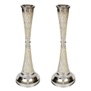Modern set "konos" diamond cut silver candlesticks for Shabbat