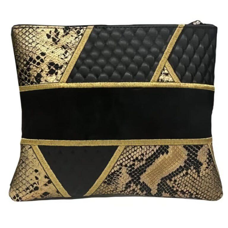Tefillin bag with black and gold textured leather