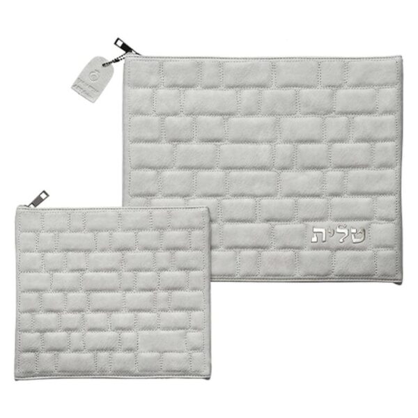 Leather Like Talit and Tefillin Storage Bag Set with 3D Kotel Design