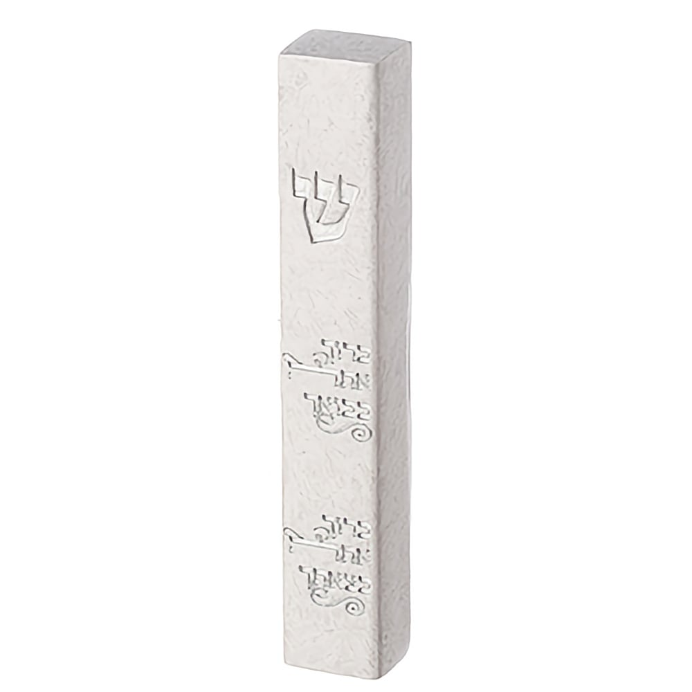 Elegant marble stone finish Mezuzah case with Hebrew Blessing - Baruch Ata Beboecha, Baruch Ata Betzetecha