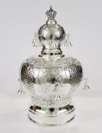 Ornate Livorno silver torah crown with regal hand chased pattern