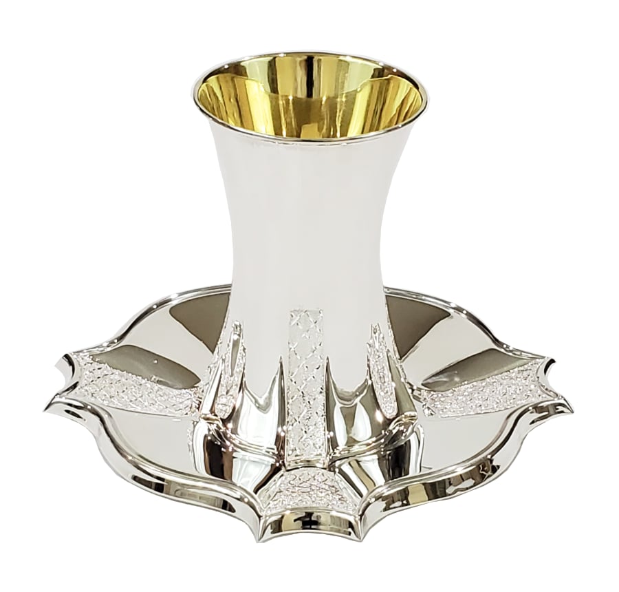 Sterling silver diamond cut kiddush cup set for groom