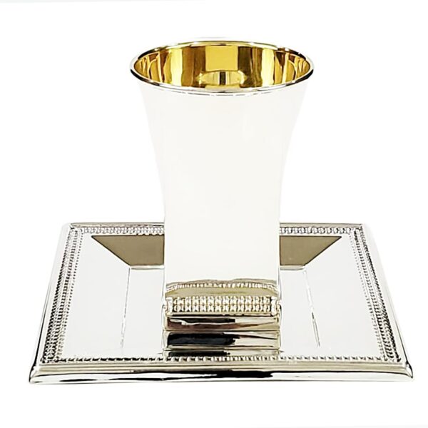 Smooth sterling kiddush cup set for groom with matching square plate