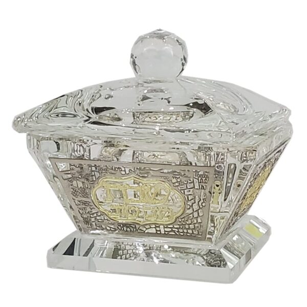 Shabbat Fine Crystal Salt Holder with decorative plaque