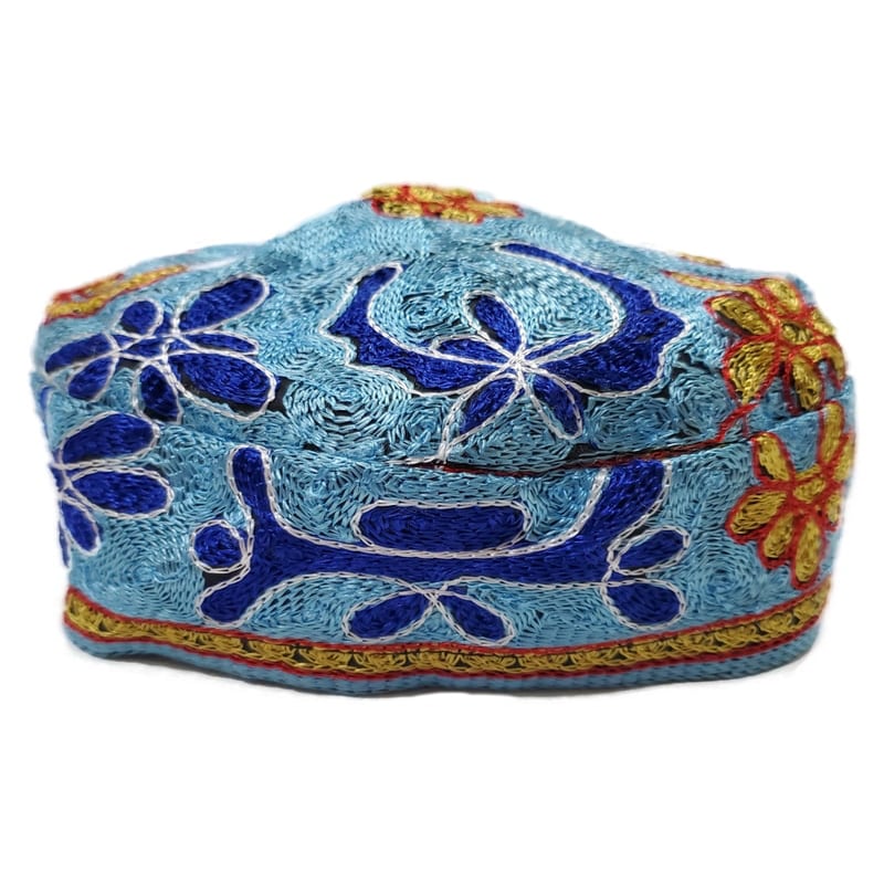 Kippah-07 Bucharian Kippah - turquoise with colors