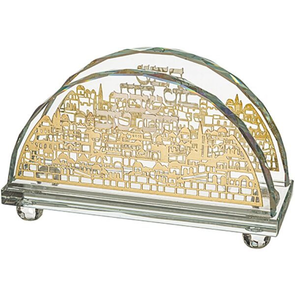 Golden Jerusalem fine crystal napkin holder for Shabbat