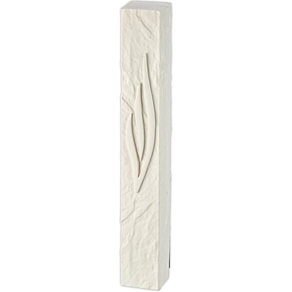 XL white 20cm stone like mezuzah case with stylized shin