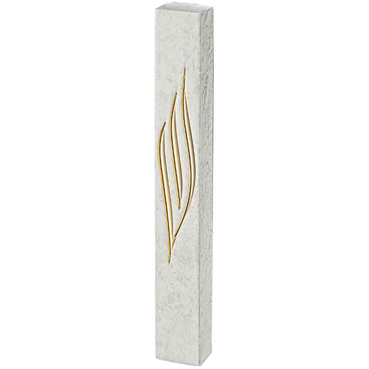 Large concrete polymer waterproof mezuzah case with gold shin 15 cm