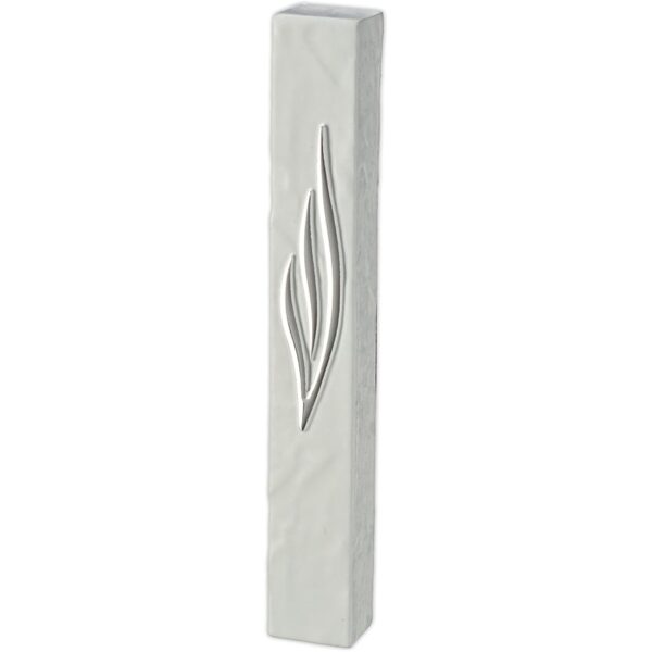XL Polymer Stone-like Mezuzah 20 Cm - White-Silver Shin