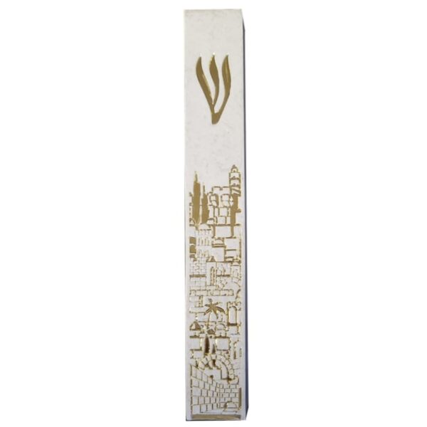 Jerusalem of Gold XL Polymer Stone-like Mezuzah 20 Cm with gold Shin