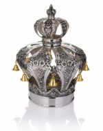 Small Majestic Silver Torah Crown with open design and golden bells