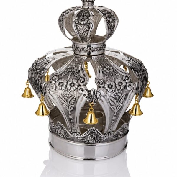Small Majestic Silver Torah Crown with open design and golden bells