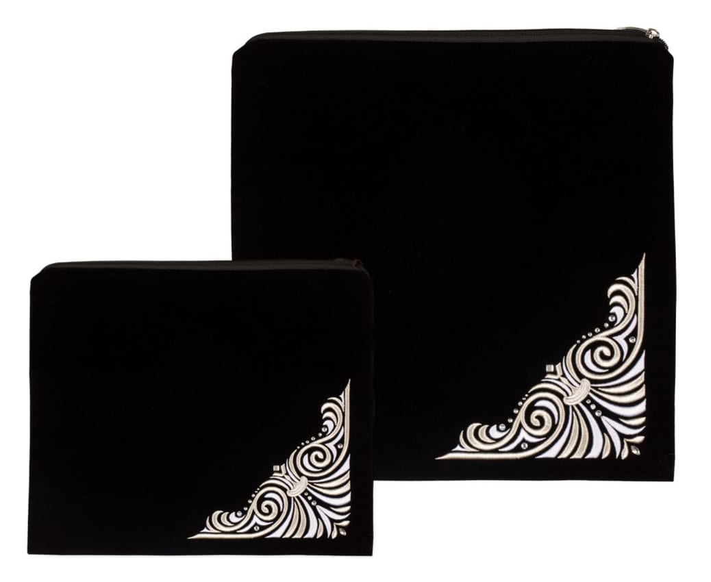 Elegant Black Velvet Tallit and Tefillin Bag Set