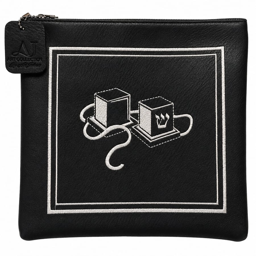 Black Embroidered Leatherette Tefillin Bag