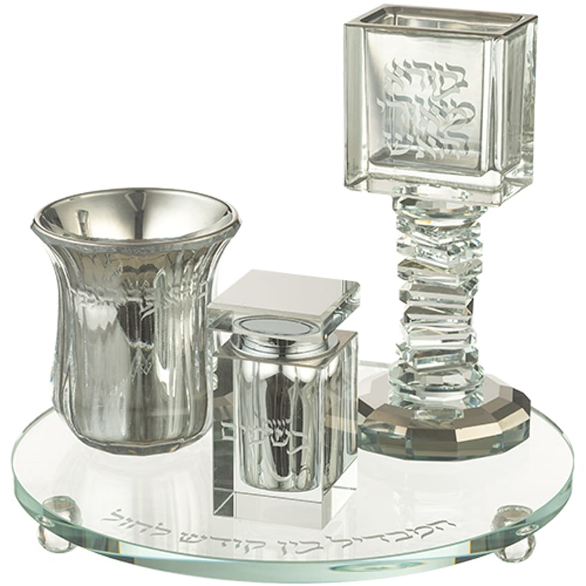 HAV-80062 Modern silver crystal havdalah set