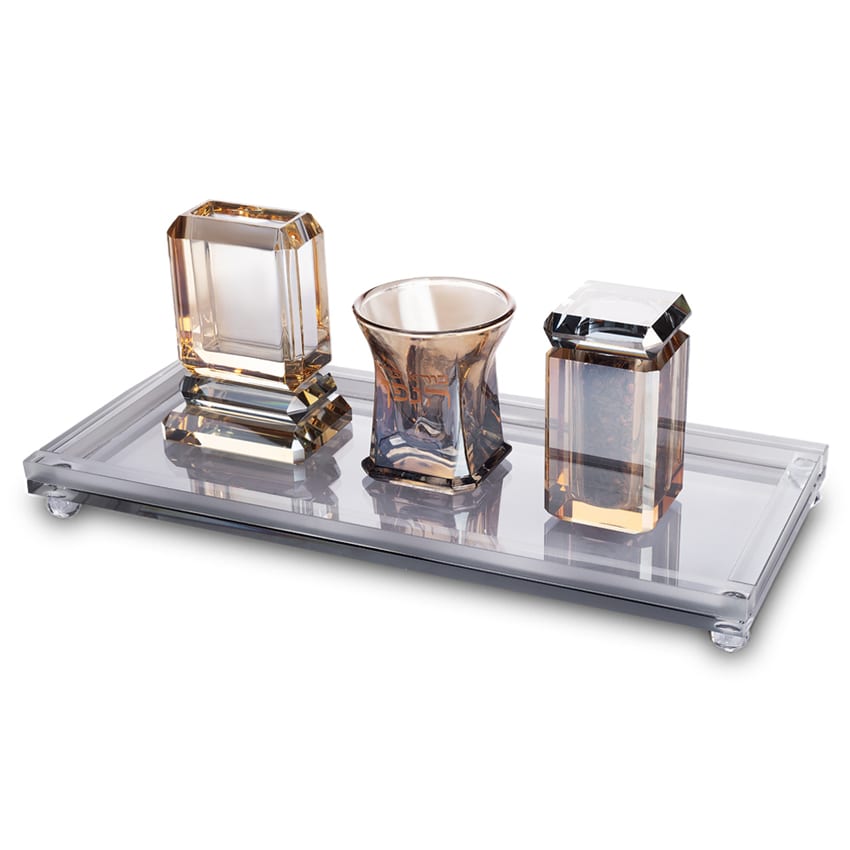 HAV-82734 Elegant smoked gold crystal havdalah set