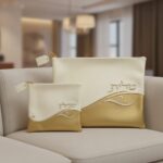 Gold Leatherette Talit and Tefillin bag set with embroidery
