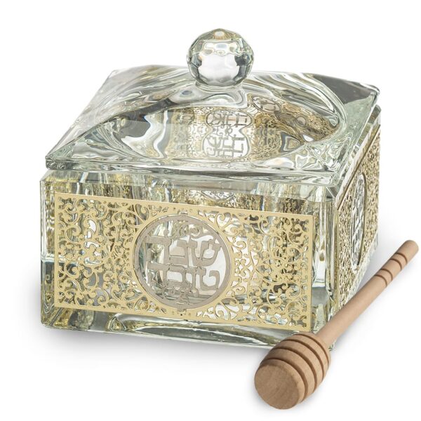 Golden crystal honey dish with gift box