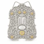 Large Ornate Silver Torah Breastplate with Gold Flowers