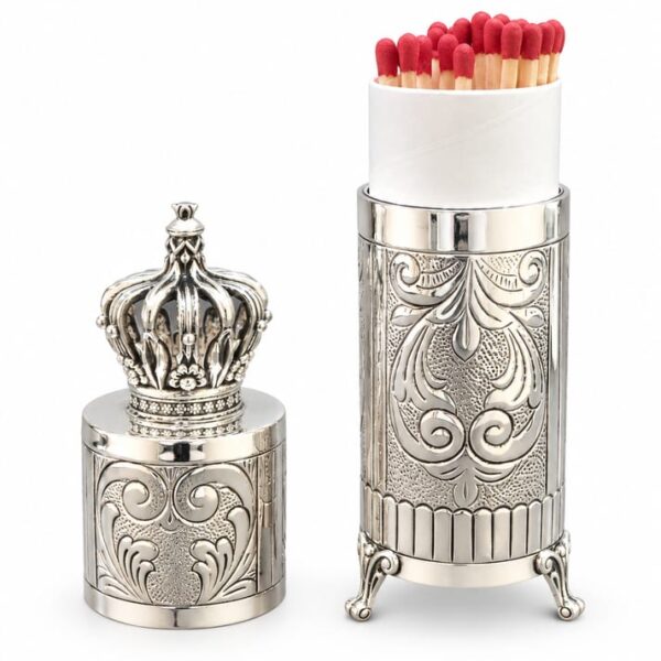 Ornate Silver Flourish Match Holder for Shabbat Candles
