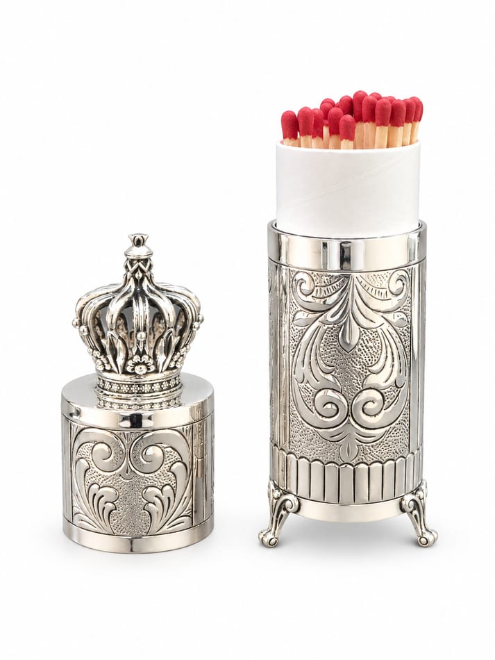 Ornate Silver Flourish Match Holder for Shabbat Candles