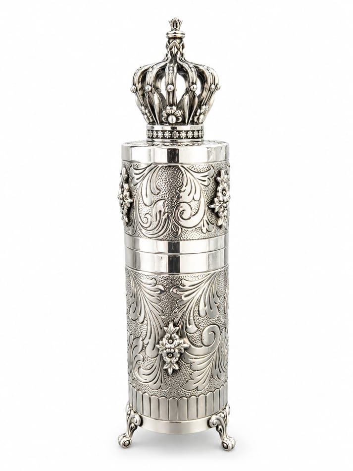 Ornate Silver Flower Match Holder for Shabbat Candles
